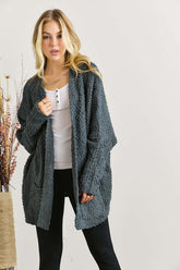 ADORA Women's Popcorn Knit Open Front Cardigan - Cozy Long Sleeve Layering